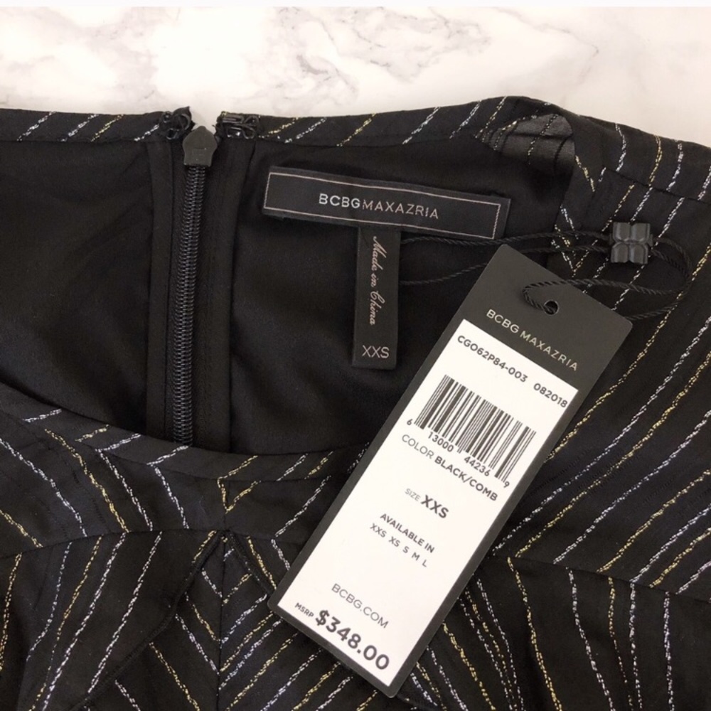 $300 off! 🤩 NWT BCBG MAXAZRIA metallic ruffle cocktail dress FITS LIKE SM! - Picture 3 of 8